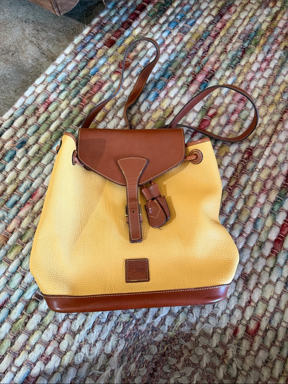 Dooney & Bourke Yellow and Brown Leather Drawstring Shoulder Bag